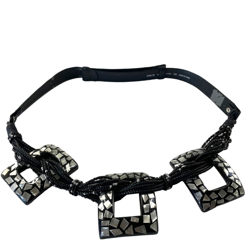 Unique shimmery Chico's Black Statement inlaid Geometric Belt